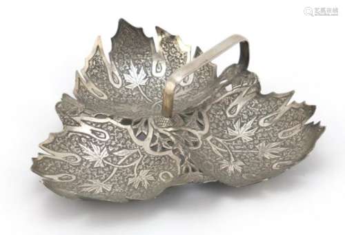 Indian unmarked silver sectional dish in the form of a leaf, 15cm in length : For Further