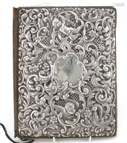 Large Victorian silver mounted blotter, by Goldsmiths and Silversmiths Company Ltd, pierced and