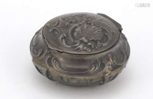 French Art Nouveau silver box with hinged lid, embossed with stylised flowers, impressed marks,