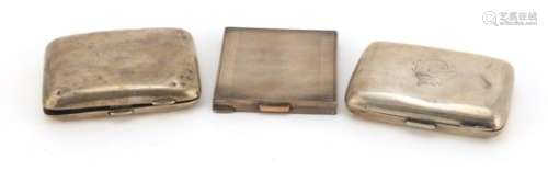Two rectangular silver cigarette cases and a compact with engine turned decoration, various