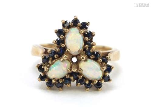 9ct gold opal and sapphire ring, size M, 6.2g : For Further Condition Reports Please Visit Our