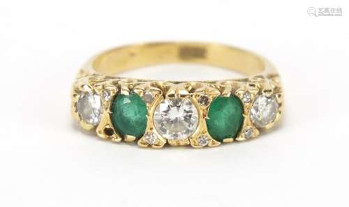 18ct gold diamond and emerald ring, size L, 4.6g : For Further Condition Reports Please Visit Our