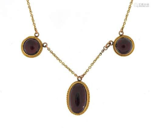 Antique unmarked gold cabochon garnet necklace (tests as 15ct gold), 40cm in length, 8.0g : For