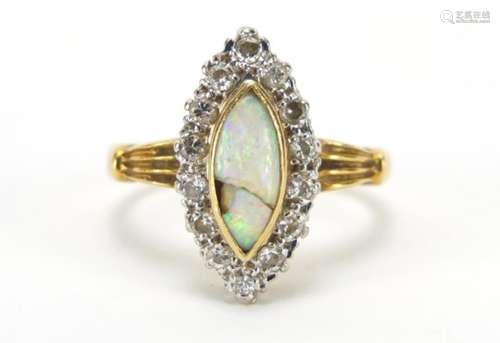 18ct gold opal and diamond ring, London 1978, size O, 7.2g : For Further Condition Reports Please