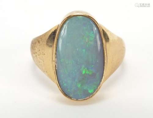 9ct gold cabochon opal ring, E.W.N Birmingham, 1919, size V, 8.8g : For Further Condition Reports