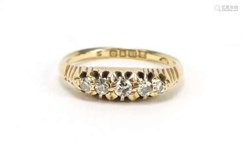 Edwardian 18ct gold diamond five stone ring, Sheffield 1908, size N, 3.5g : For Further Condition