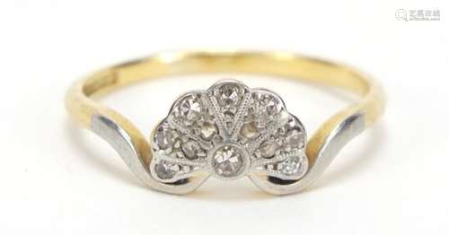 Art Deco 18ct gold and platinum diamond ring, AWC&S makers mark, size R, 2.6g : For Further