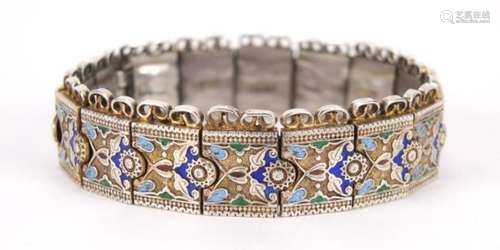 Ottoman silver and enamel bracelet, each link stamped 84N.U, 18cm in length, 51.5g : For Further