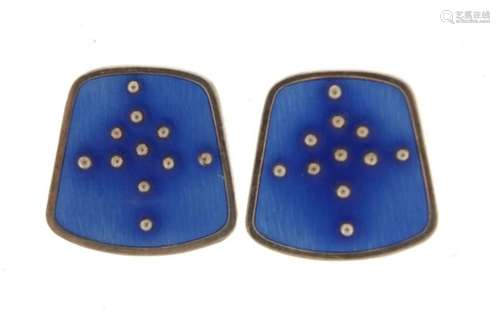 Pair of Norwegian 925S silver and enamel earrings by Karl A Rasmussen, 2.2cm in length, 9.6g : For