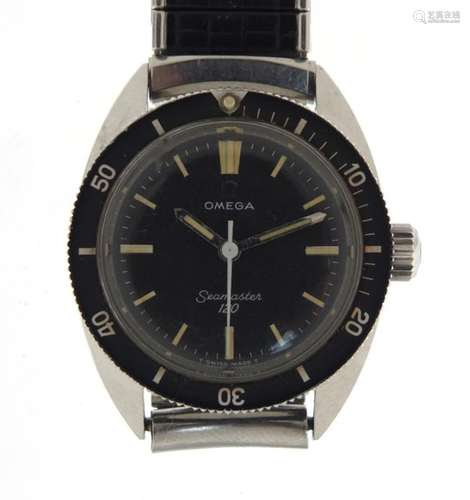 Vintage Omega Seamaster 120 wristwatch with luminous hands and black dial, 3.2cm in diameter : For