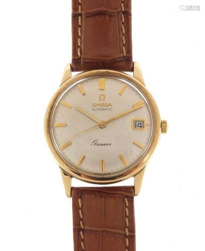 Gentleman's 9ct gold Omega Geneve automatic wristwatch, with date dial, 3.4cm in diameter : For