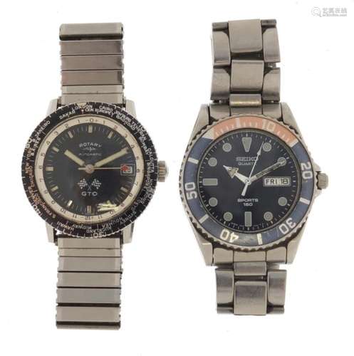 Two gentleman's wristwatches comprising Seiko Sports with Pepsi dial and Rotary GTO automatic :