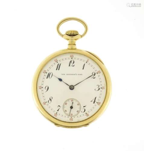 14k gold Patek Philippe & Co open face pocket watch, retailed by William Kendrick's Sons, the