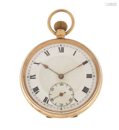 Gentleman's 9ct gold open face pocket watch with subsidiary dial, 4.8 cm in diameter, 63.0g : For