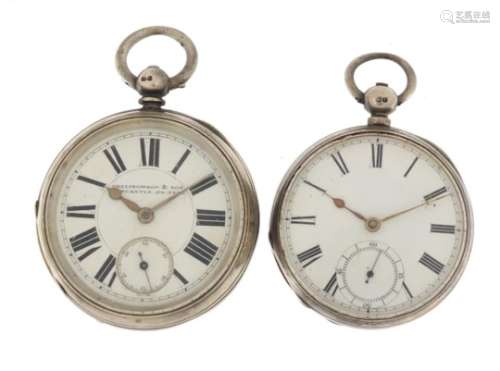 Two Victorian silver pocket watches with subsidiary dials, including Waltham, the largest 5.6cm in