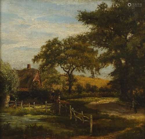 Attributed to Patrick Nasmyth - Country scene, early 19th century oil on board, inscribed verso,