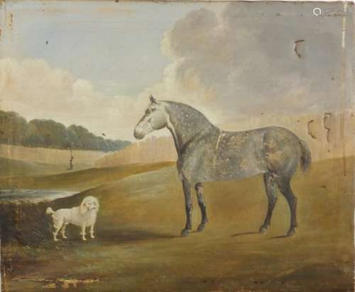 Horse and a poodle in a landscape, 19th century oil onto canvas, bearing the signature Clark,