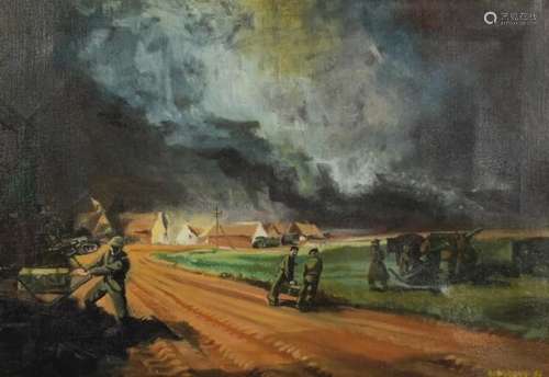 Manner of William Redgrave - Ammo Pumping, inscribed verso, military oil onto canvas, framed, 65cm x