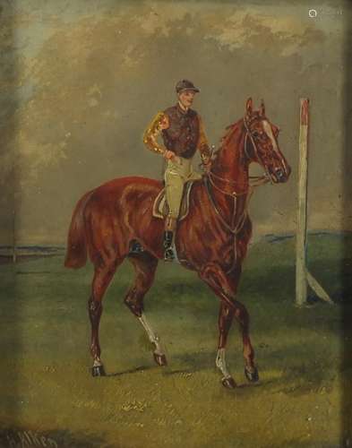 H Alken - Jockey on horseback, oil on wood panel, framed, 26cm x 20.5cm : For Further Condition