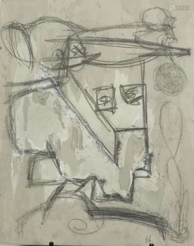 Abstract composition, pencil, unframed, 50cm x 40cm : For Further Condition Reports Please Visit Our