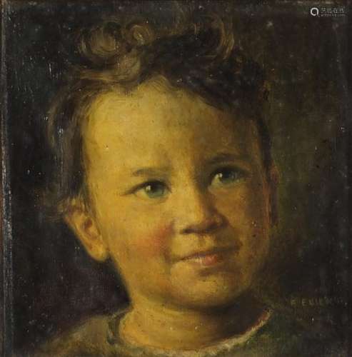 Portrait of a young child, German school oil on canvas, bearing a signature F Enirn, framed, 19cm