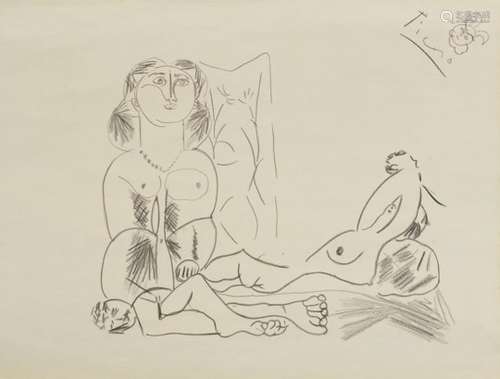 Manner of Pablo Picasso - Abstract composition of nude figures, pencil on paper, with accompanied