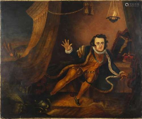 After William Hogarth - David Garrick as Richard III, antique oil on canvas, Sotheby's label