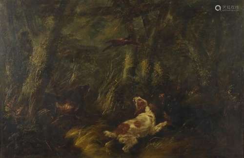 George Armfield - Three spaniels, 19th century oil on canvas, framed, 75cm x 49cm : For Further