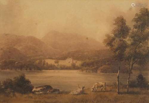 Green OS Ambleside - 19th century sepia watercolour, mounted and framed, 19cm x 13.5cm : For Further