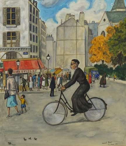 French street scene, watercolour, bearing an indistinct signature, mounted and framed, 29cm x 25.5cm