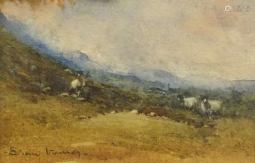 Goats grazing, watercolour, bearing in indistinct signature, possibly Brian Kumg?, mounted and