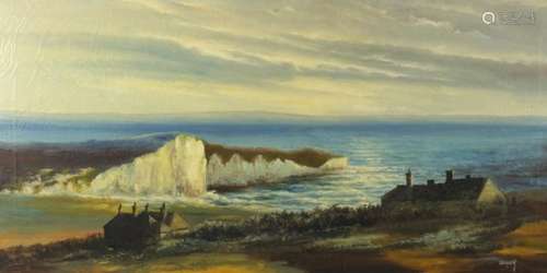 Coastguard Cottages Cuckmere Haven, East Sussex, overlooking the chalk cliffs, oil on canvas, signed