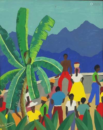 Caribbean village scene, gouache, bearing a signature Noel Coward, framed, 42cm x 35.5cm : For