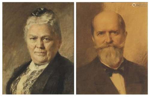 Walter Petersen - Portraits of a lady and gentleman, pair of signed pencil and pastels, details