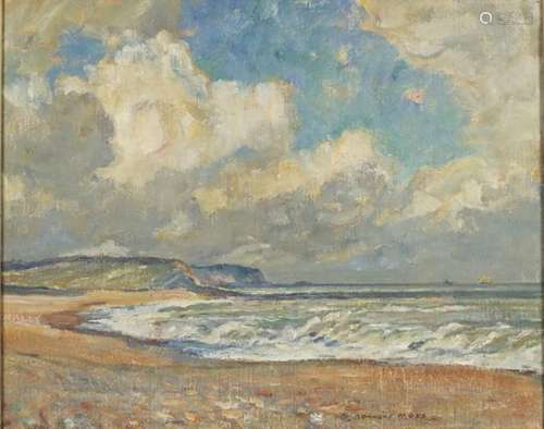 Sidney Dennant Moss - Coastal scene with choppy seas including cliffs, oil on canvas, framed, 49cm x