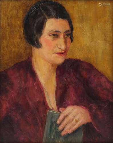 Manner of Venessa Bell - Head and shoulders portrait of a female, Modern British oil on canvas,