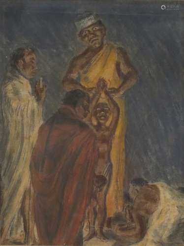 Native men, pastel, mounted and framed, 42.5cm x 32cm : For Further Condition Reports Please Visit