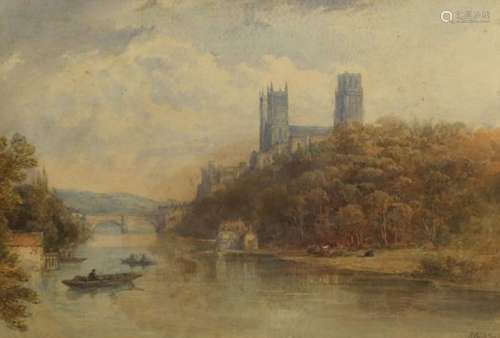 Henry Earp Senior - Durham Cathedral from the River, watercolour, mounted and framed, 51cm x 34.