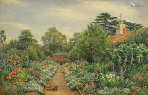 A Foord Hughes - Garden of Flowers, Victorian watercolour, mounted and framed, 50cm x 33cm : For