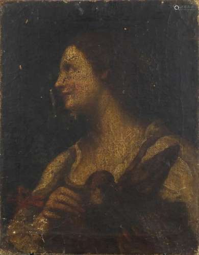 Top half portrait of a female, antique old master oil on canvas, unframed, 58cm x 45.5cm : For