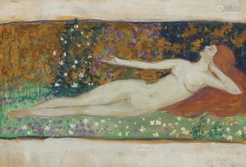 After Gustav Klimt - Nude female, mixed media, mounted and framed, 32.5cm x 22.5cm : For Further