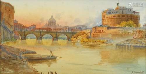 Gaetano Facciola - Angel Bridge over Tiber River beside Angel Castle, Rome, Italy, 19th century