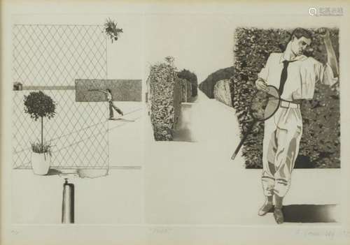 Frank Connelly 1977 - Jeux, pencil signed artist proof etching, mounted and framed, 29cm x 21cm :