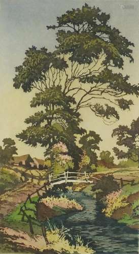 James Priddey - Aquatint- Warwickshire Lane, bridge and trees, Warwick Artist proof blind stamped,