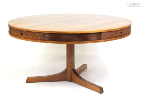 1960's Archie Shine rosewood Bridgford drum table by Robert Heritage, fitted with four drawers above