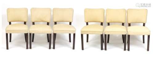 Set of six Art Deco Macassar ebony dining chairs with cream upholstery : For Further Condition