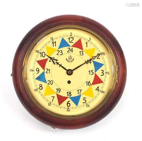 RAF style mahogany cased wall clock with fusée movement and painted dial, 33cm diameter : For