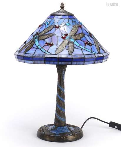 Tiffany design dragonfly table lamp with shade, 58cm high : For Further Condition Reports Please