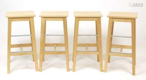 Set of four Ikea Bosse light wood breakfast stools, 74cm high : For Further Condition Reports Please