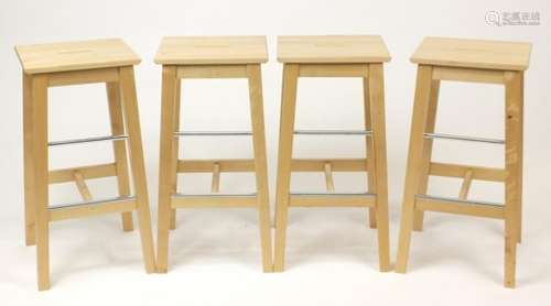 Set of four Ikea Bosse light wood breakfast stools, 74cm high : For Further Condition Reports Please